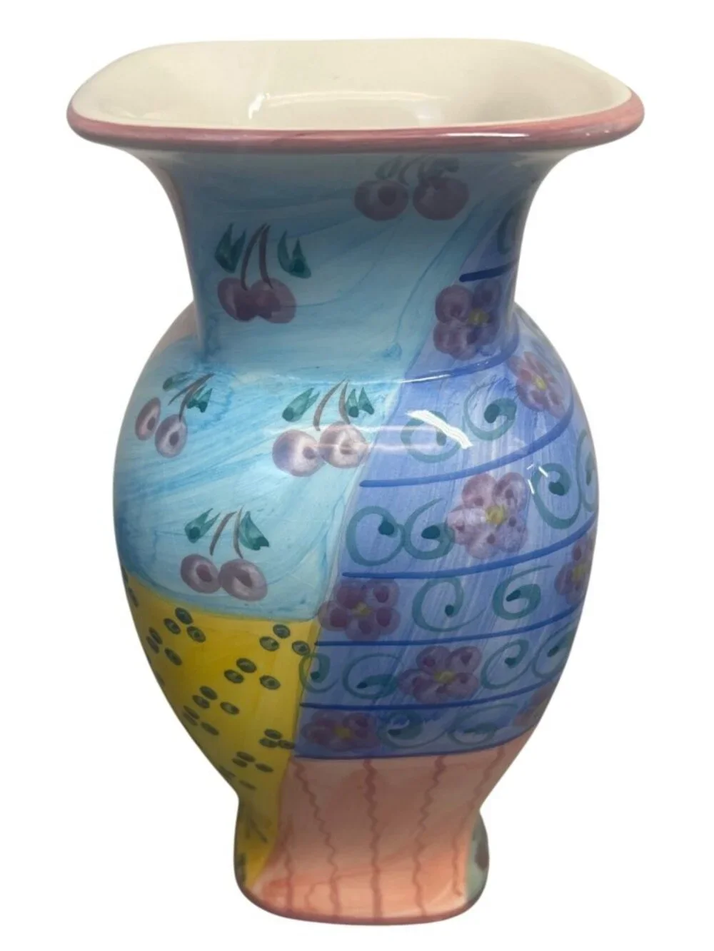 Favanol Hand Painted Ceramic Vase Floral Butterfly Multicolor Home Decor Accent